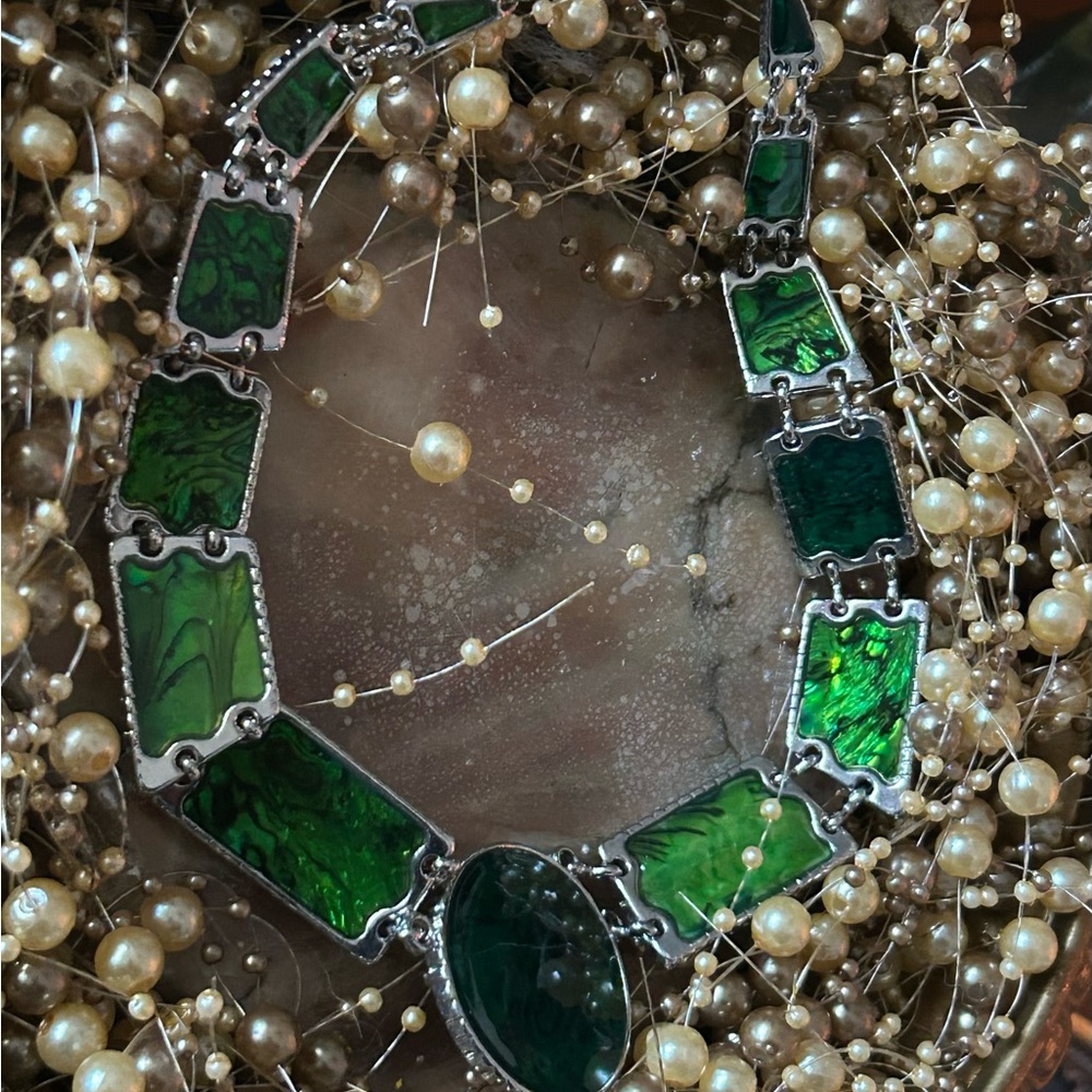 Green Abalone Shell Statement Necklace - image 8